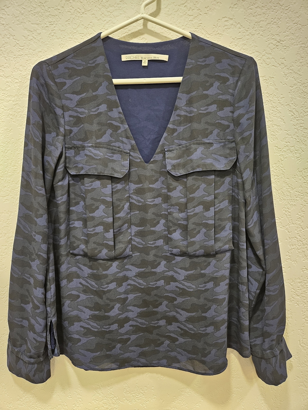 RACHEL Rachel Roy Camouflage V-Neck Sheer Blouse